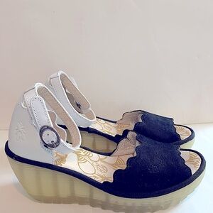 Fly London Black and White Open-Toe Sandals